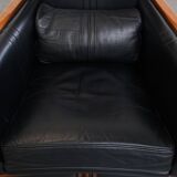 Black Cowhide Leather and Wooden Art Deco Armchair
