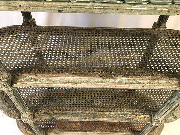 Louis XVI style console in grey/green lacquered wood