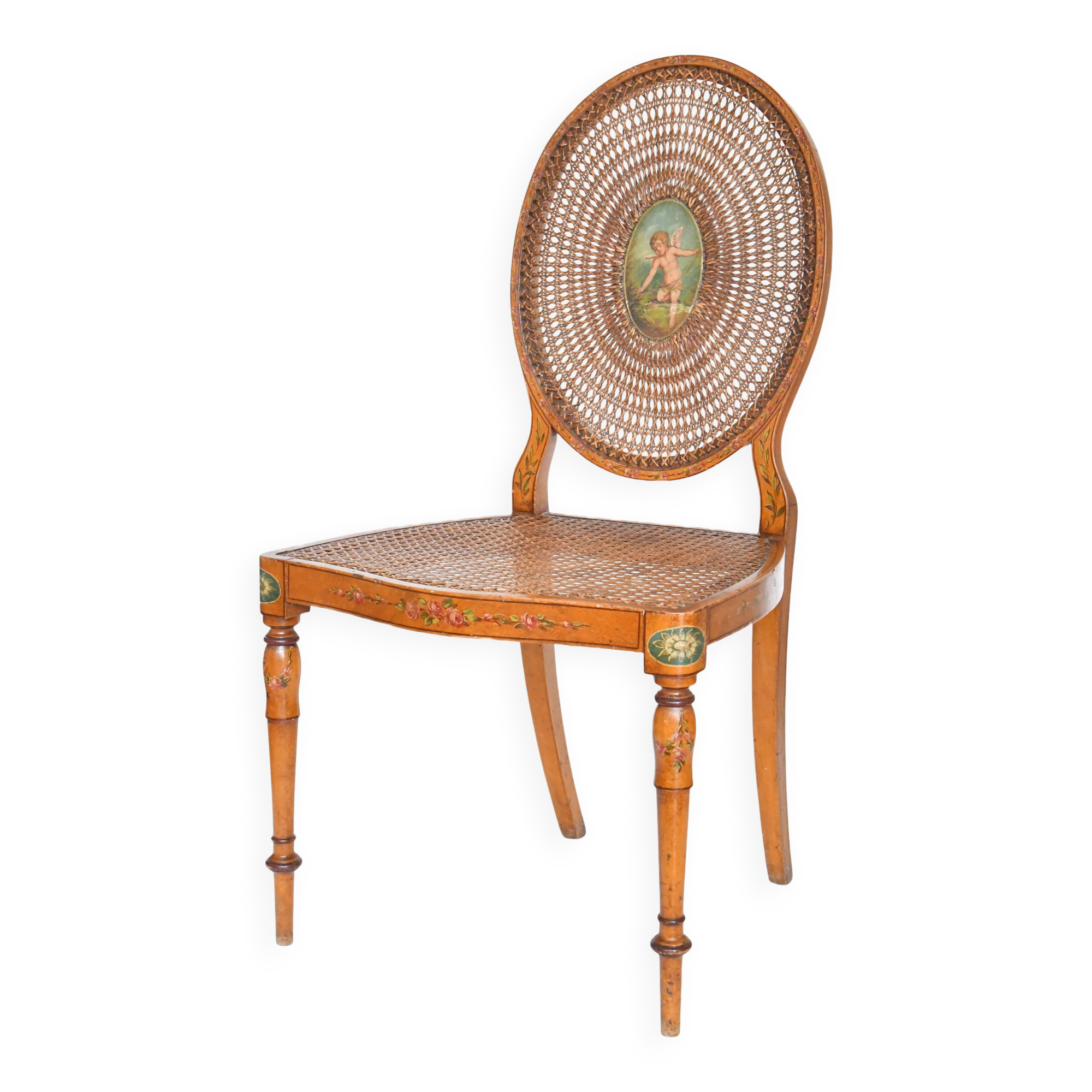 English caned chair in painted wood