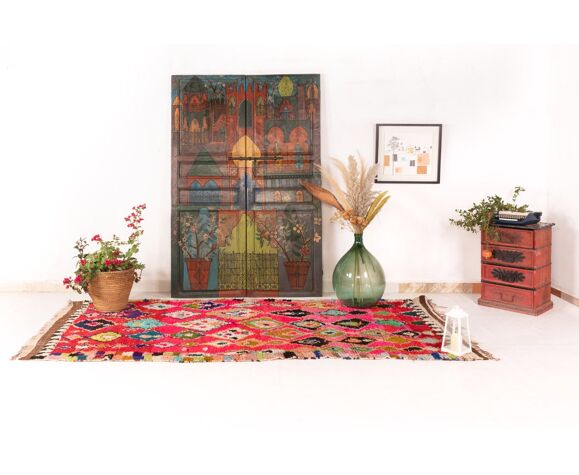 vintage boucherouite rug style azilal,multicolor berber carpet,vintage azilal 146x320cm | Selency