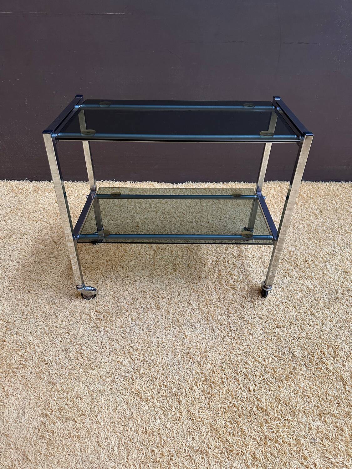 Metal and smoked glass dessert table