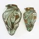 Pair of wall light cage in blown glass green color and wrought iron. Murano style. Year 80