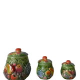 Pots in slip decoration fruits
