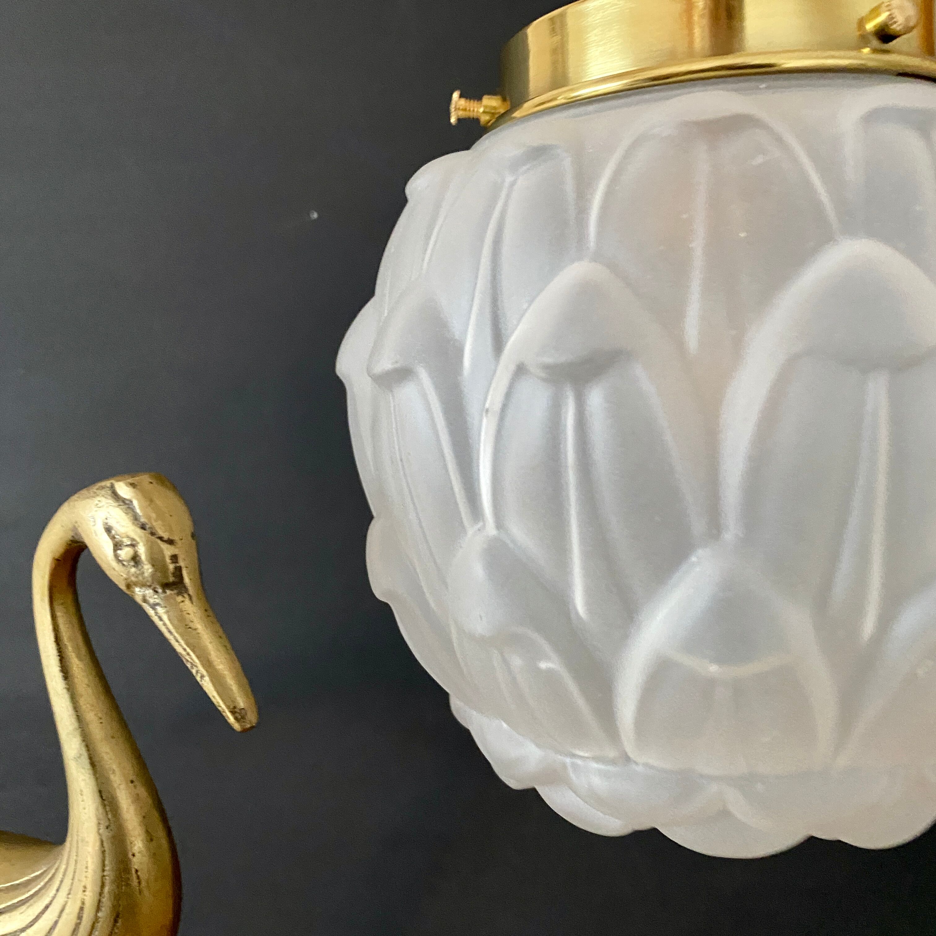 Vintage art deco globe pendant lamp in frosted glass
