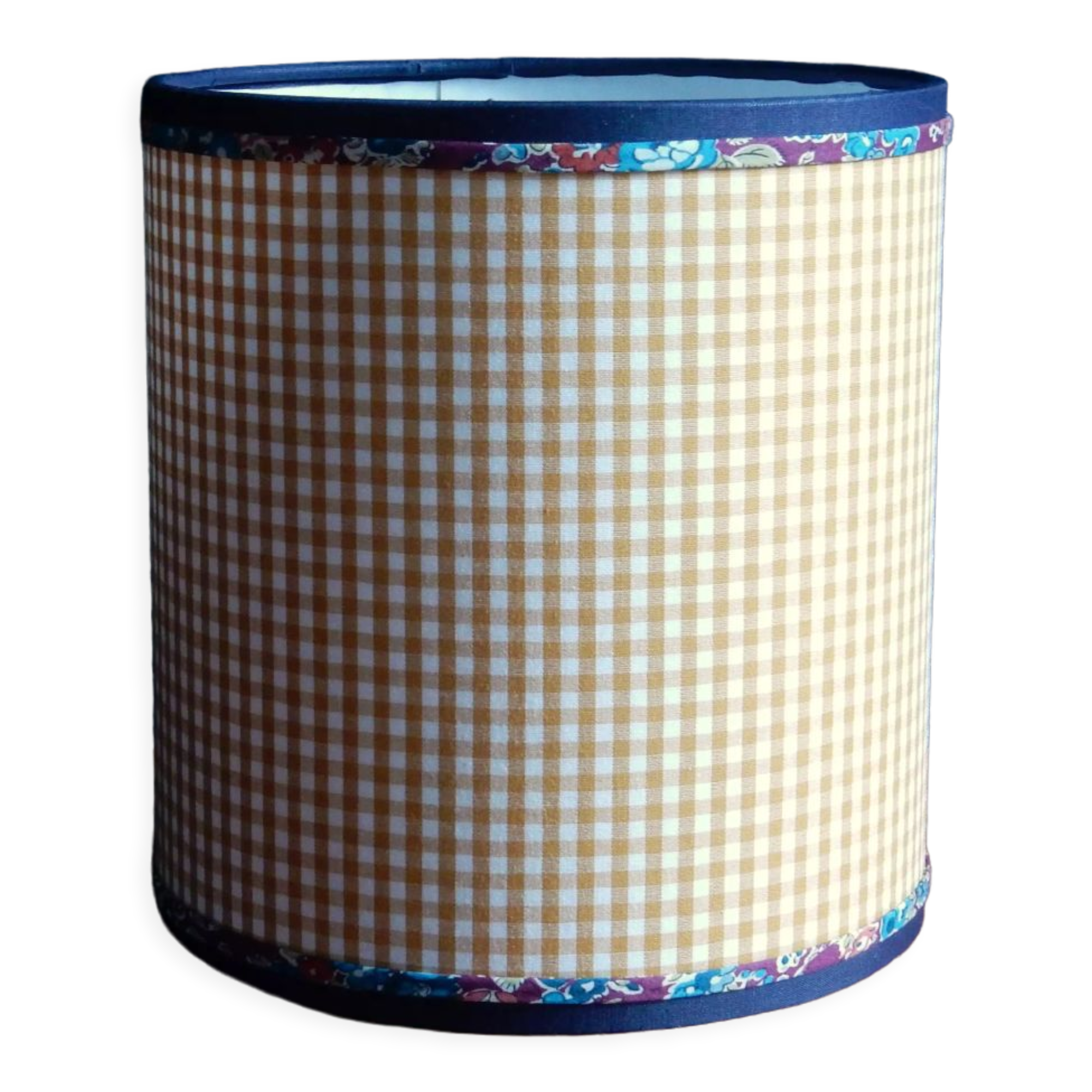 Cylindrical lampshade gingham fabric and liberty