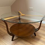 Table basse italienne en bois rond et verre, années 1950