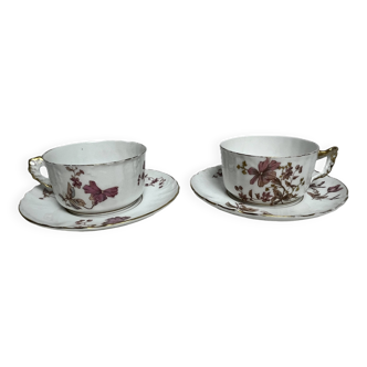 Two English porcelain teacups with floral decoration, 19th century