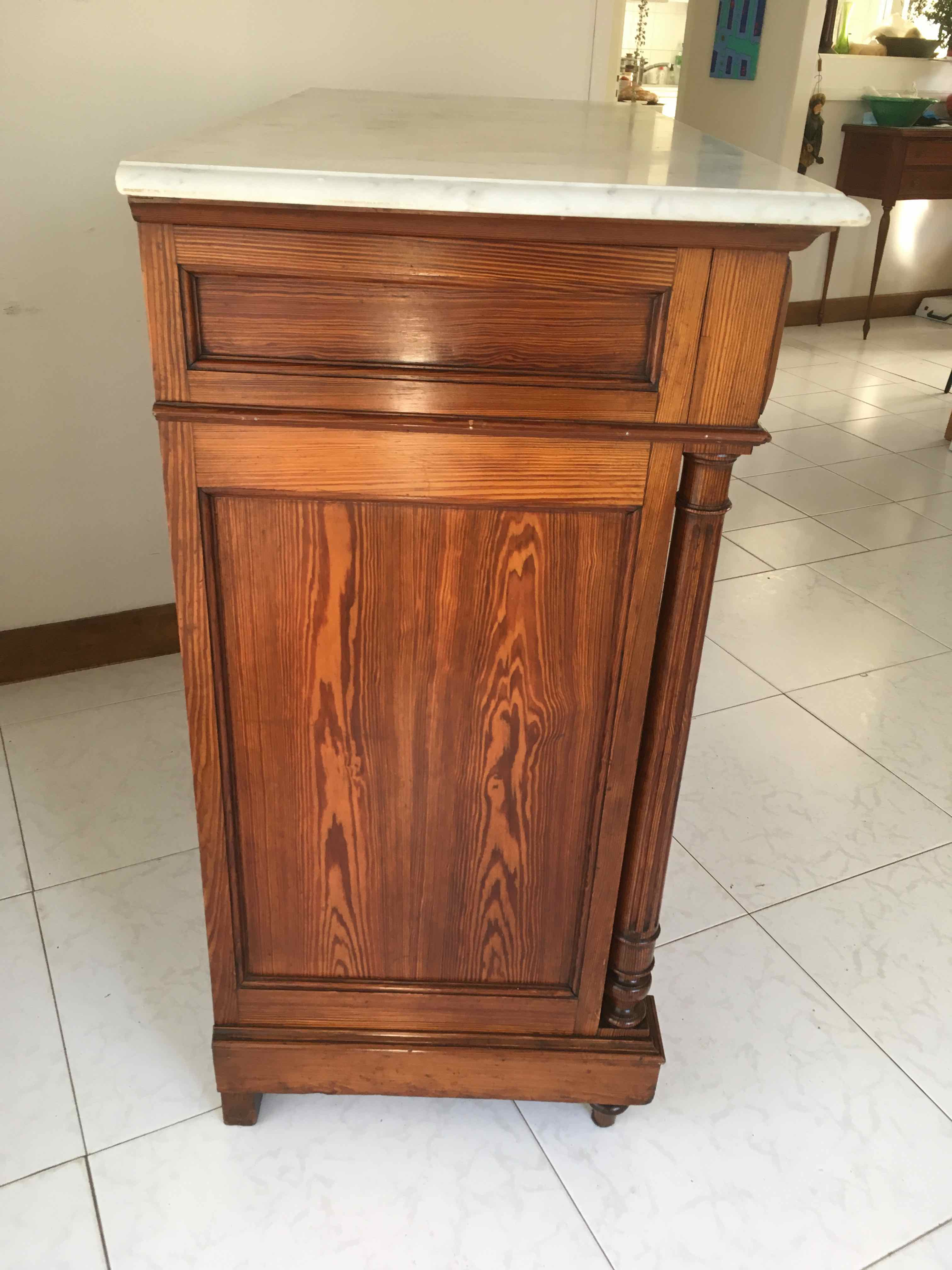 Marble and pitchpin chest of drawers