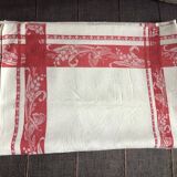Large vintage red and white tablecloth