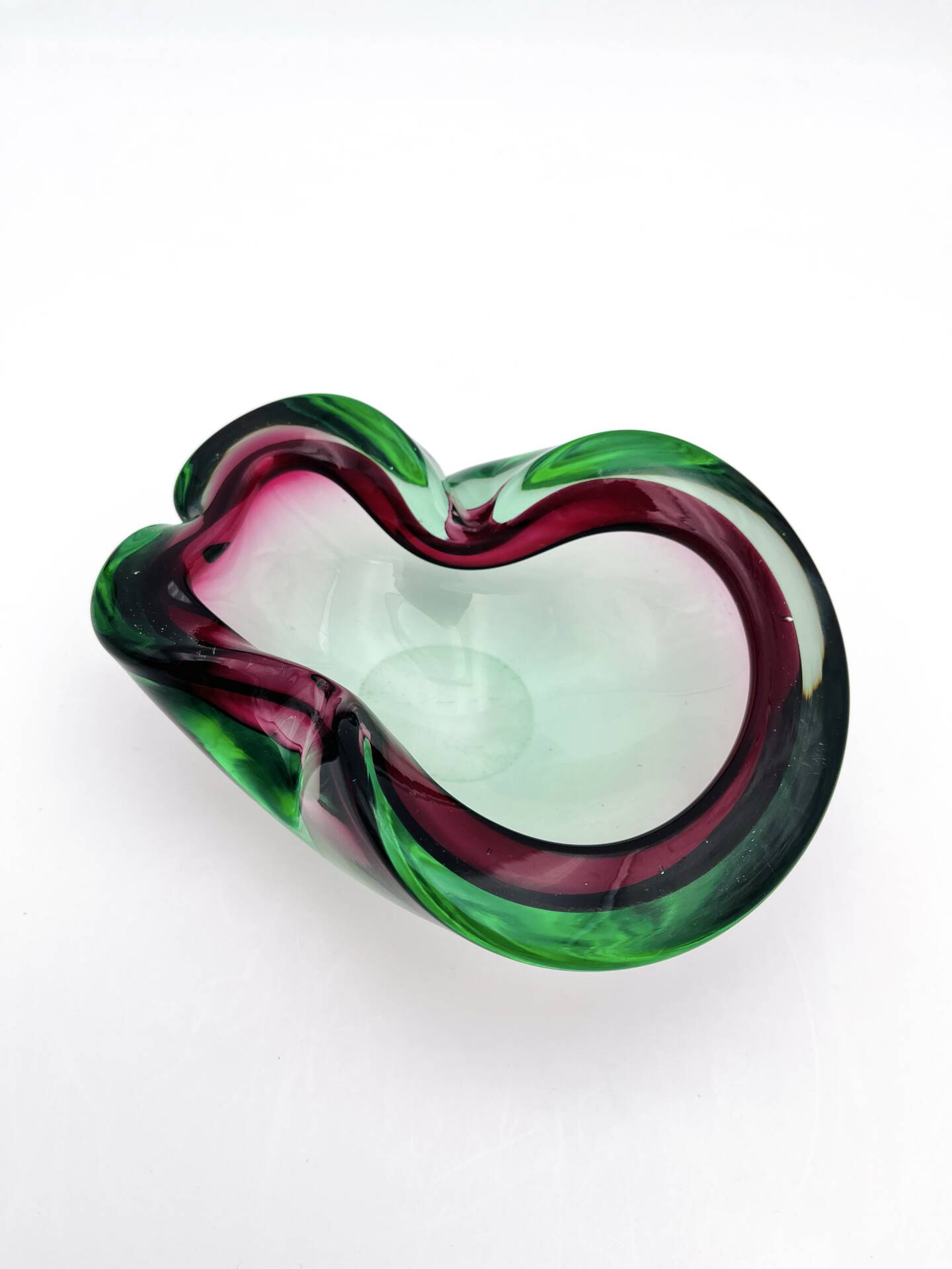Flavio Poli Seguso Sommerso Green Magenta Ashtray 17.5cm 962g