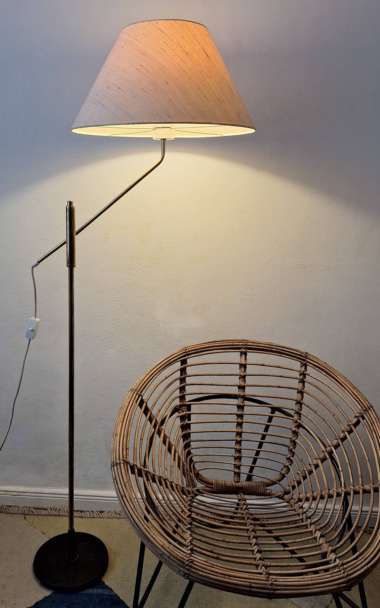 Mid century 360 deg. swing and height adjustable brass floor lamp, 1950s