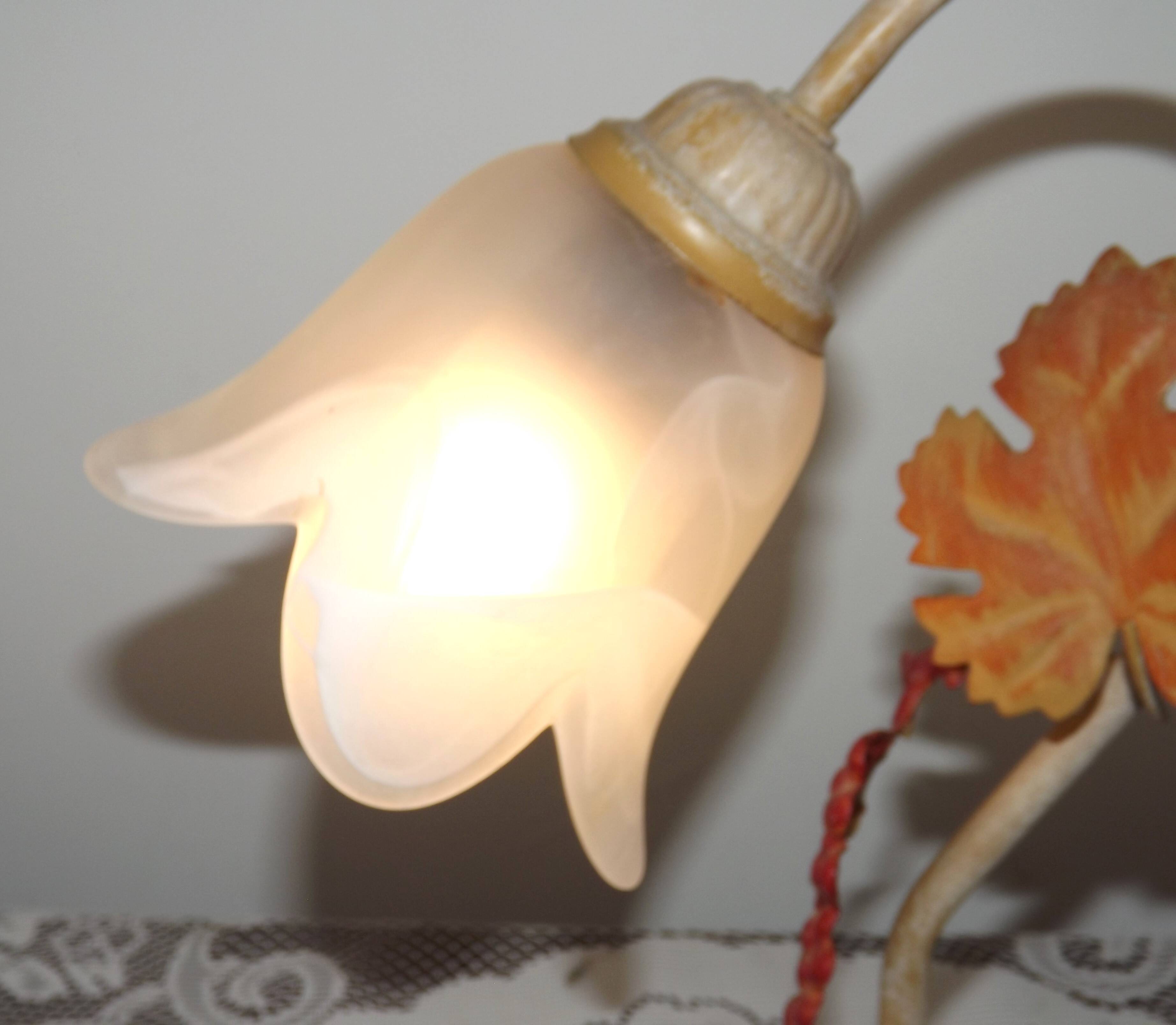 Vintage French Goose Neck Lamp - Grape Detail - Opaque Glass Shade