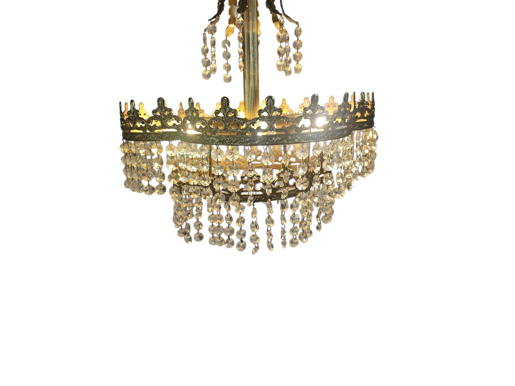 Chandelier - Hollywood Regency - gilded - crystal - 3rd quarter of the 20th