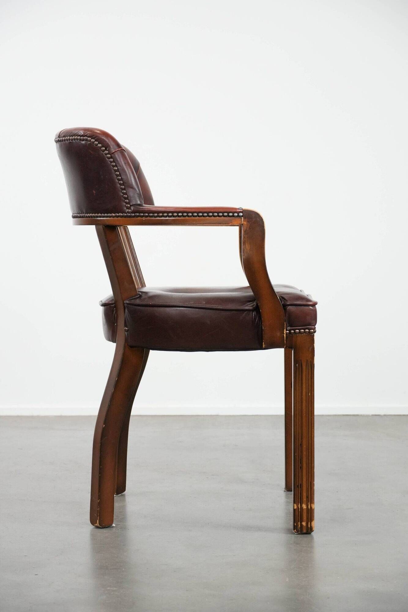 Brown cowhide leather Chesterfield desk/dining/side chair in English style