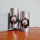 Space Age double wall lamp, in brushed aluminum, 1970s