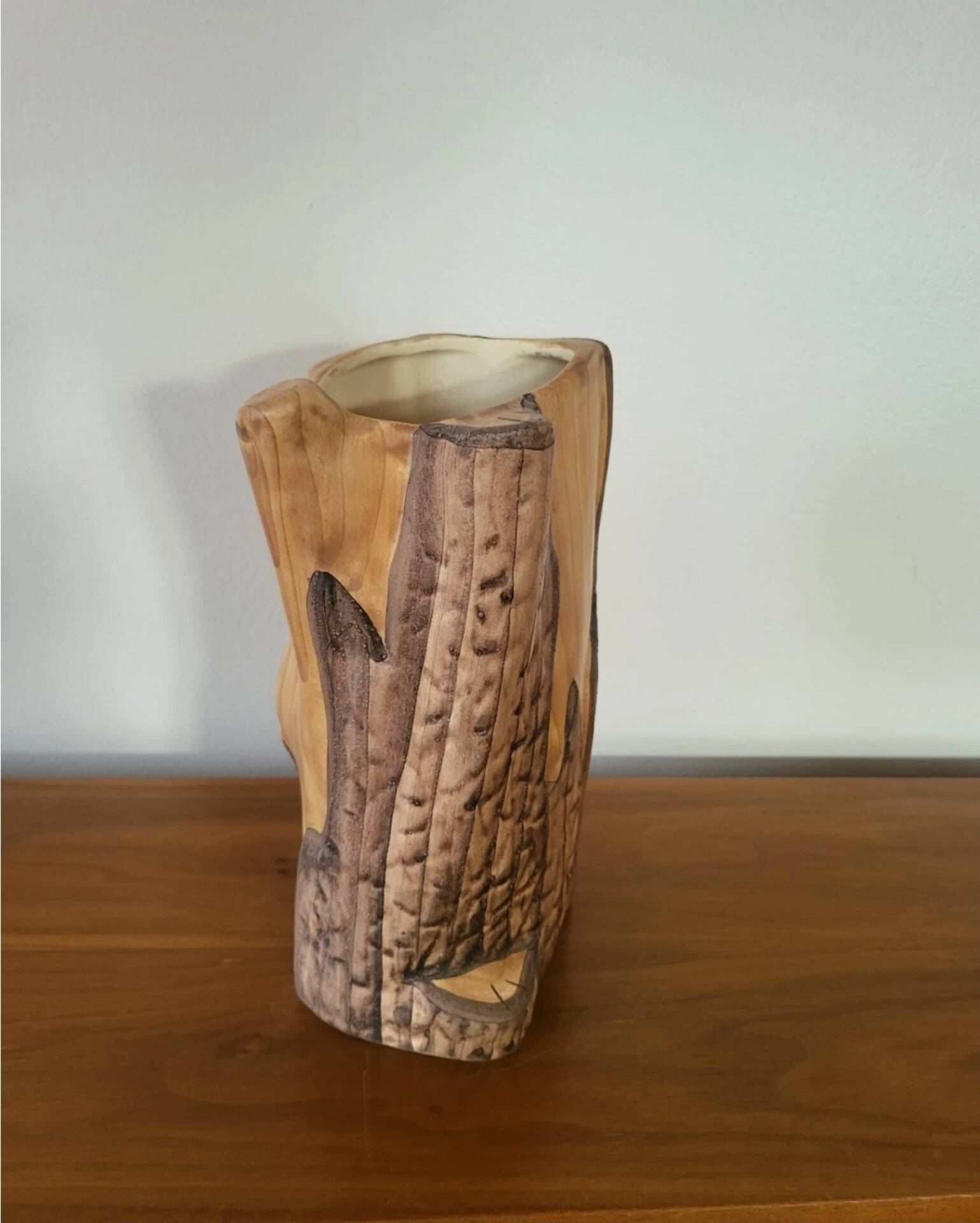 Vintage Vallauris Ceramic Vase Grandjean Jourdan Faux Wood