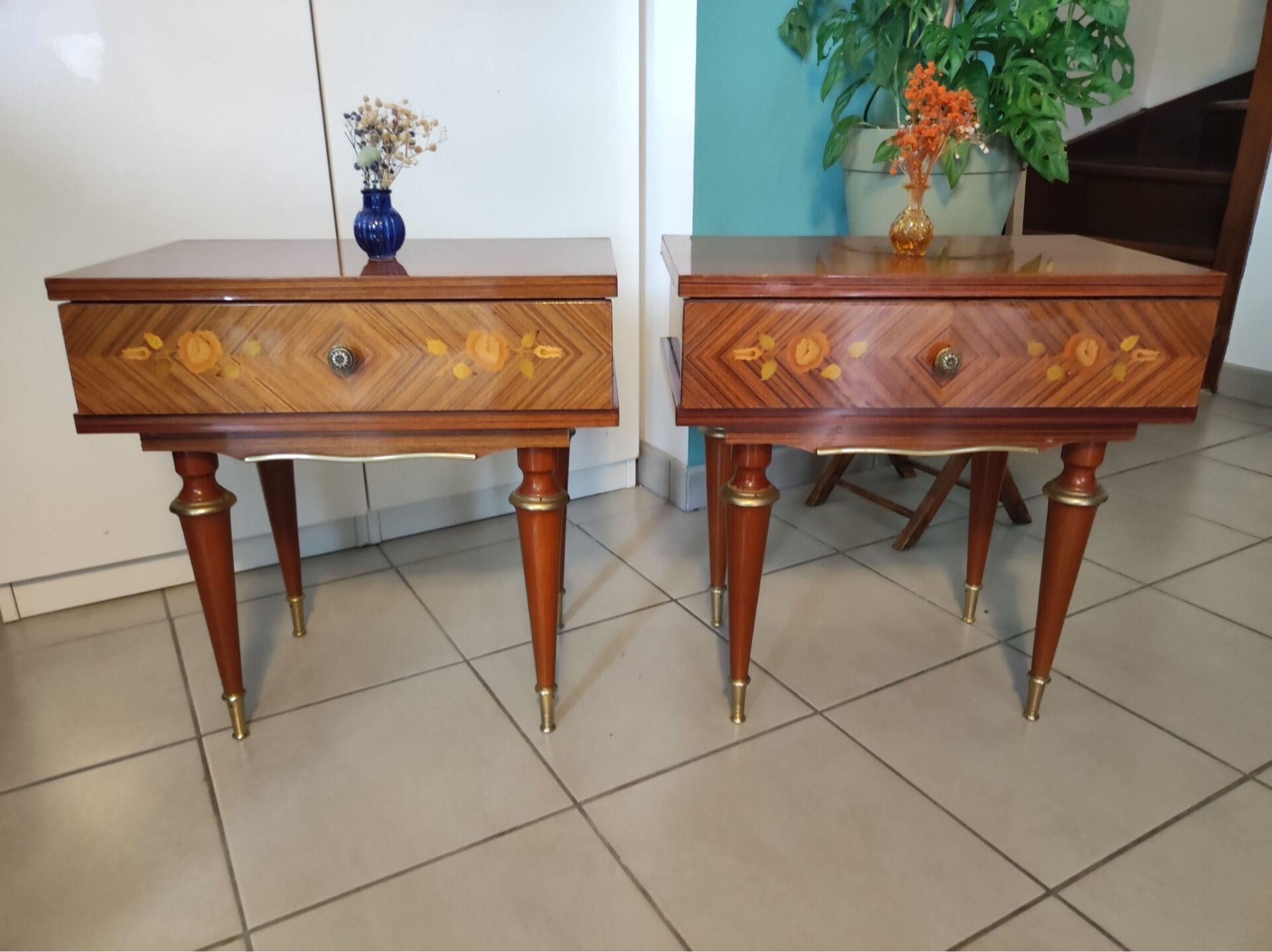 Pair of vintage Louis XVI style bedside tables.