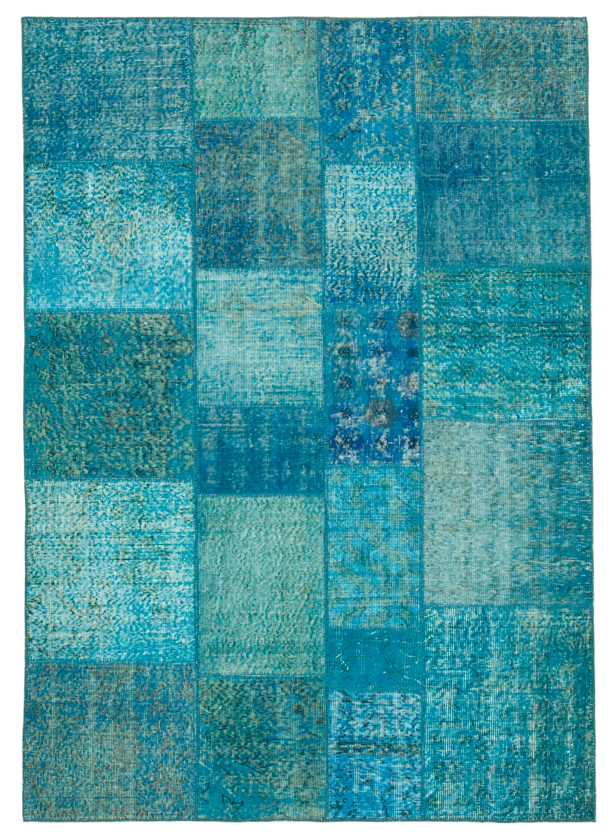 Hand-knotted oriental overdyed 170 cm x 244 cm turquoise patchwork rug