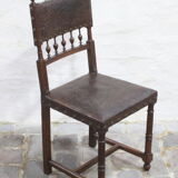 Ensemble de 3 chaises Renaissance en chêne et cuir gaufré, 19ème siècle, Belgique