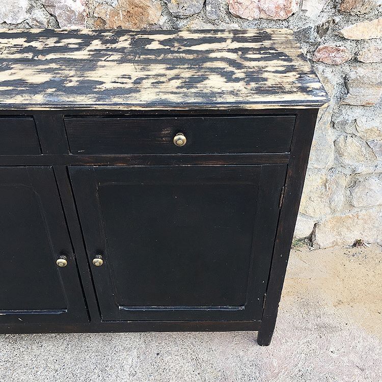 Old black buffet wood tray patina