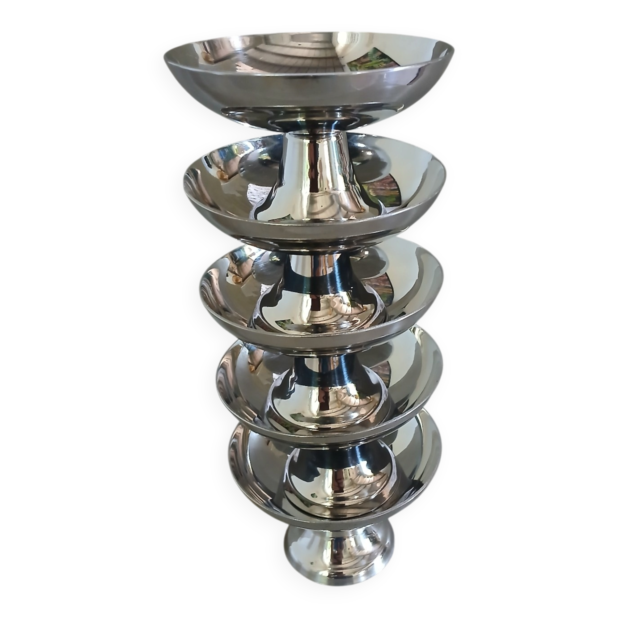 5 coupes à glace anciennes en inox