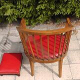 Fauteuil et repose pieds cuir Rouge