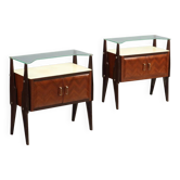 Paire de tables de chevet vintage en hêtre et verre, design Italie, années 1960
