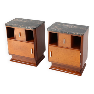 Pair of French Art Deco nightstand with stunning marble tops, 1920s