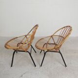 Set of 2 rattan, bamboo children's chairs Rohe Noordwolde 1950s