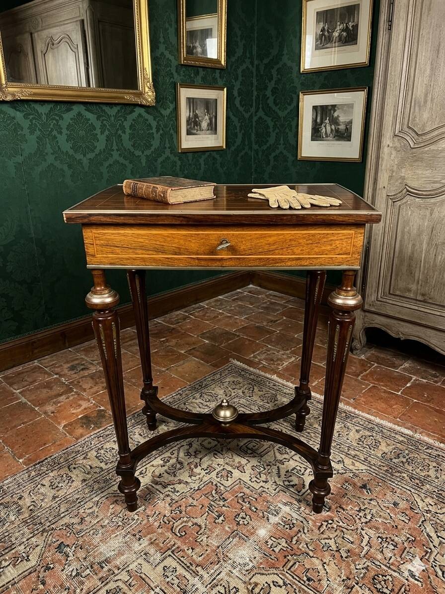 Napoleon III hairdresser in walnut and brass marquetry from the 19th century.