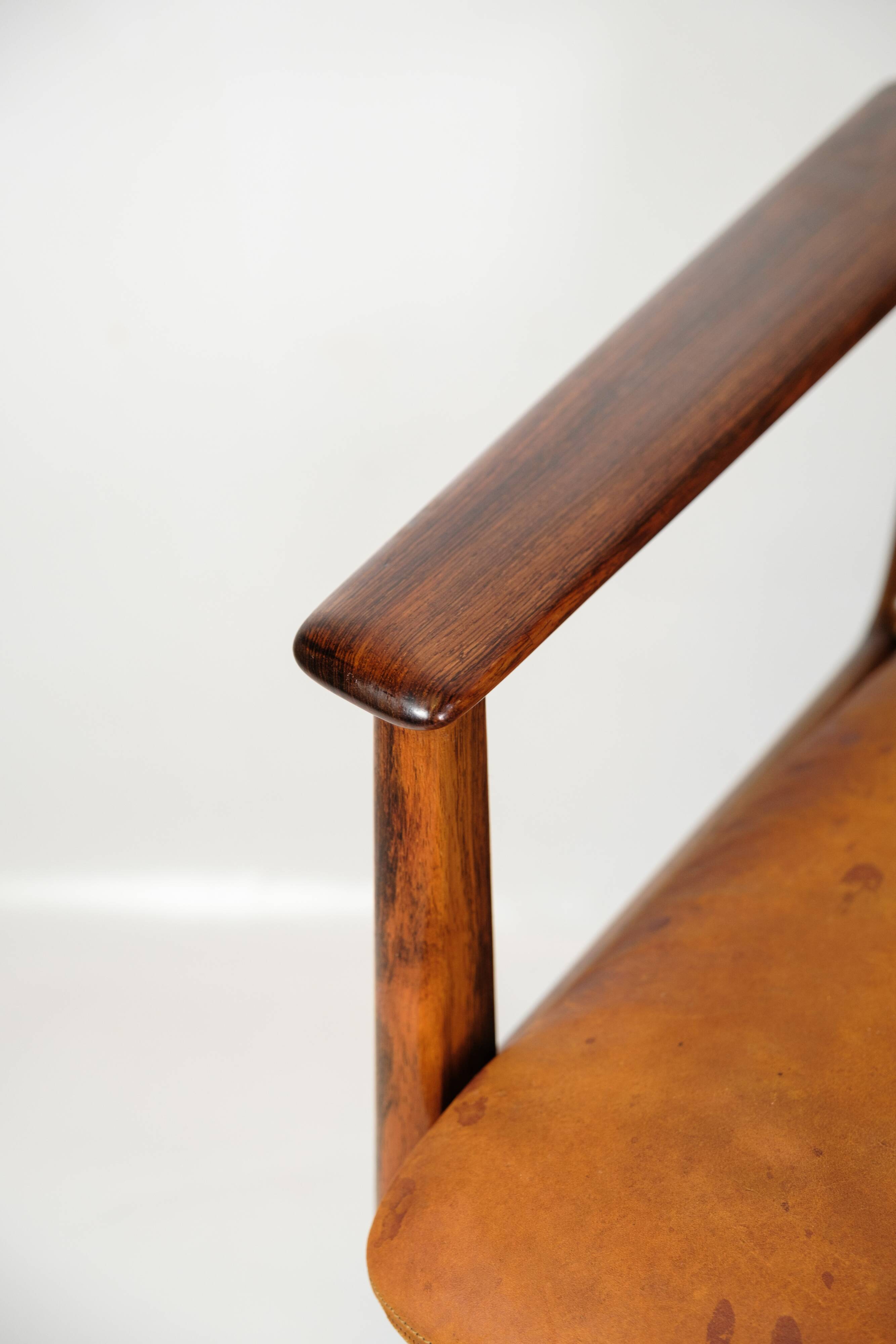 Office Chair Model 419 Made In Rosewood With Cognac Leather Seat By Arne Vodder For Sibast from 1960