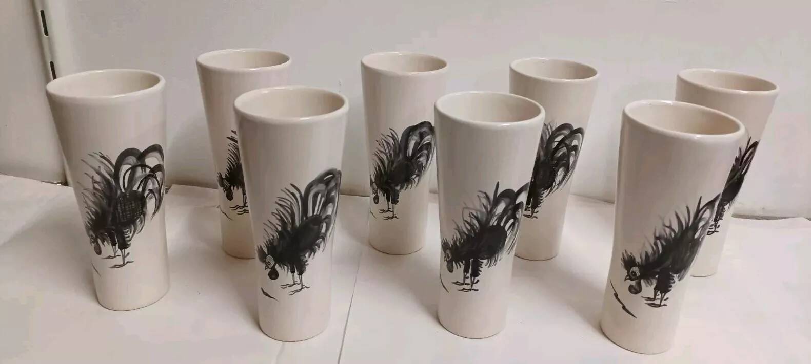 8 Vintage France Hand Painted Ceramic Cups