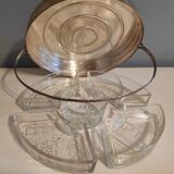 Silver metal servant with 5 carved glass raviers