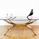 Italian coffee table in smoked glass and brass