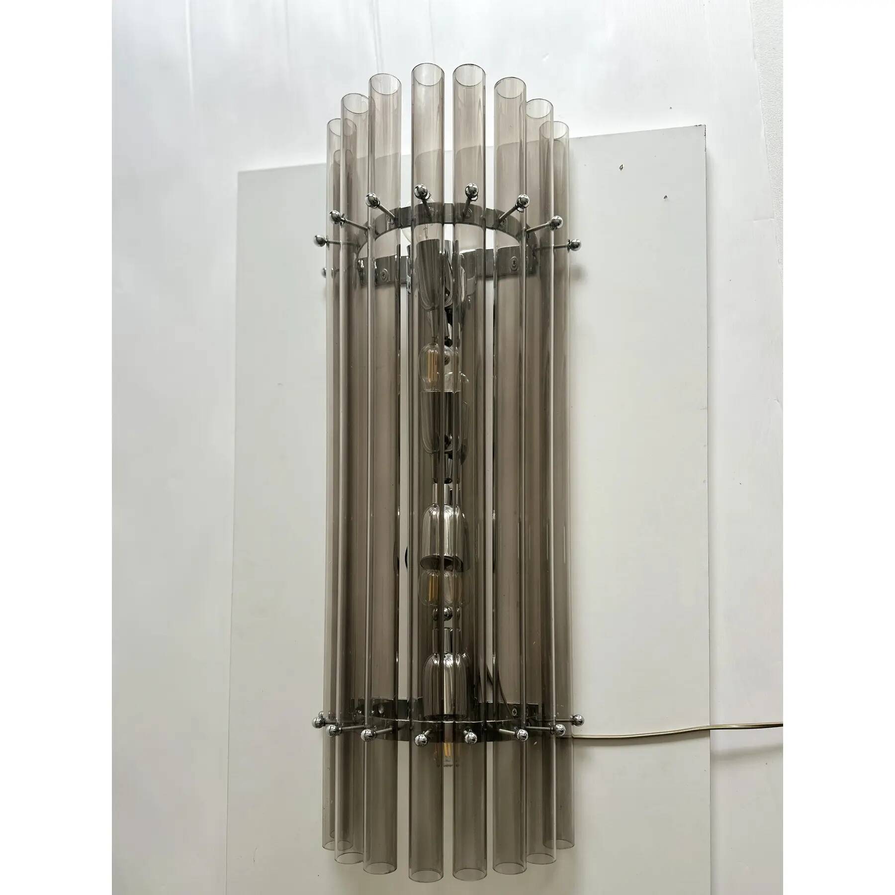 Contemporary Modern Smoked-Fumè Glass Pipes Wall Sconces-Set of Two