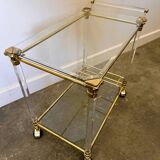 Hollywood Regency Lucite and Brass Bar Cart, 1980s