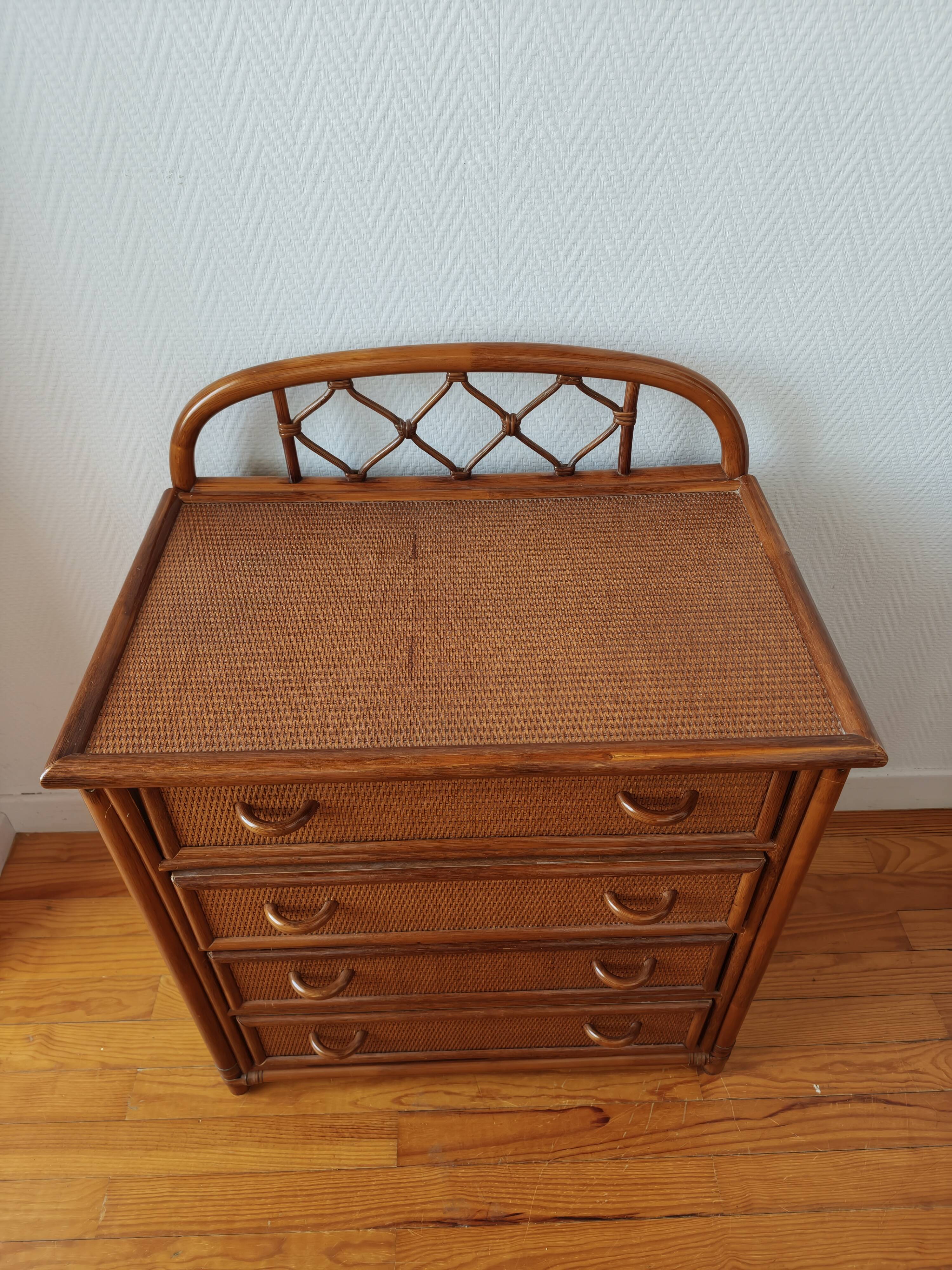 Vintage rattan and cane commode from the 1970s.