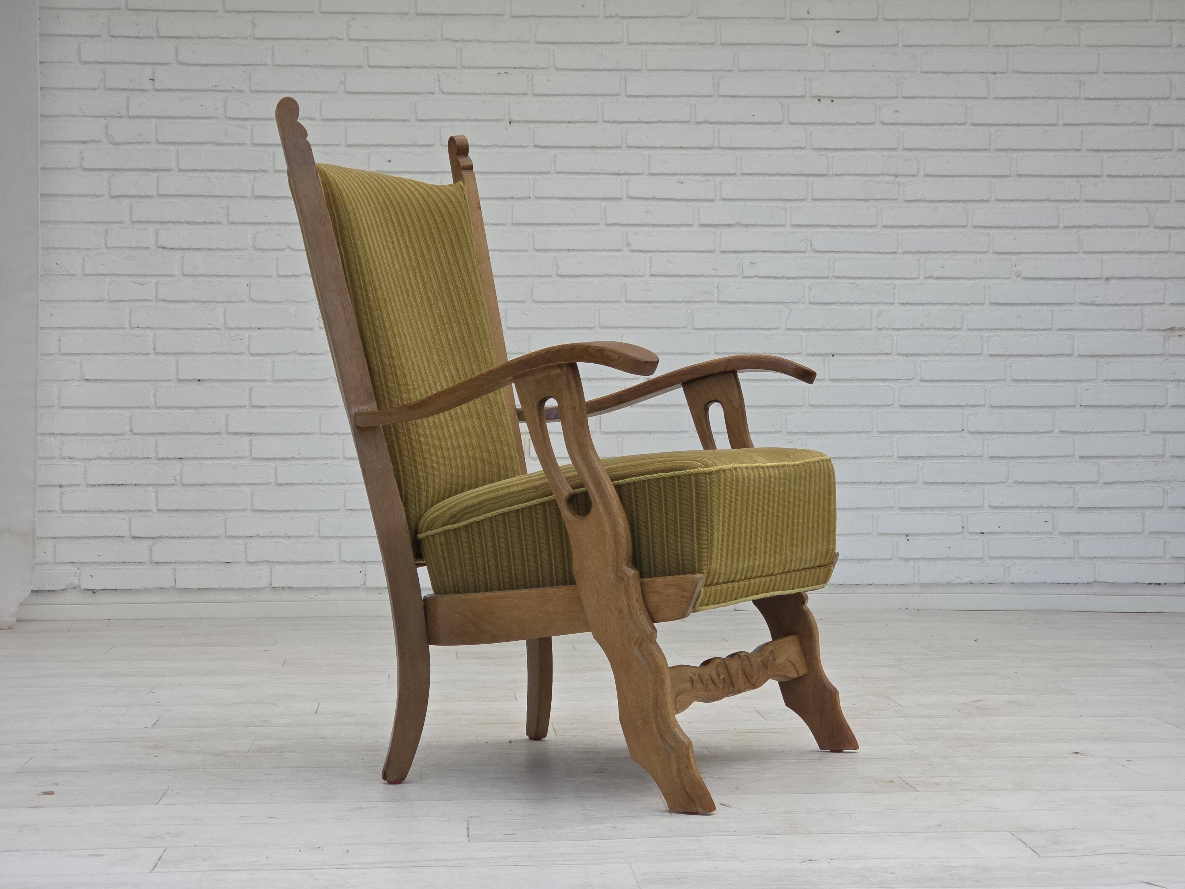 1970s, Scandinavian armchair, cotton/wool fabric, solid oak wood.