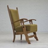 1970s, Scandinavian armchair, cotton/wool fabric, solid oak wood.