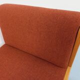 Vintage Fröscher armchair in orange fabric and wood from the 70s 80s