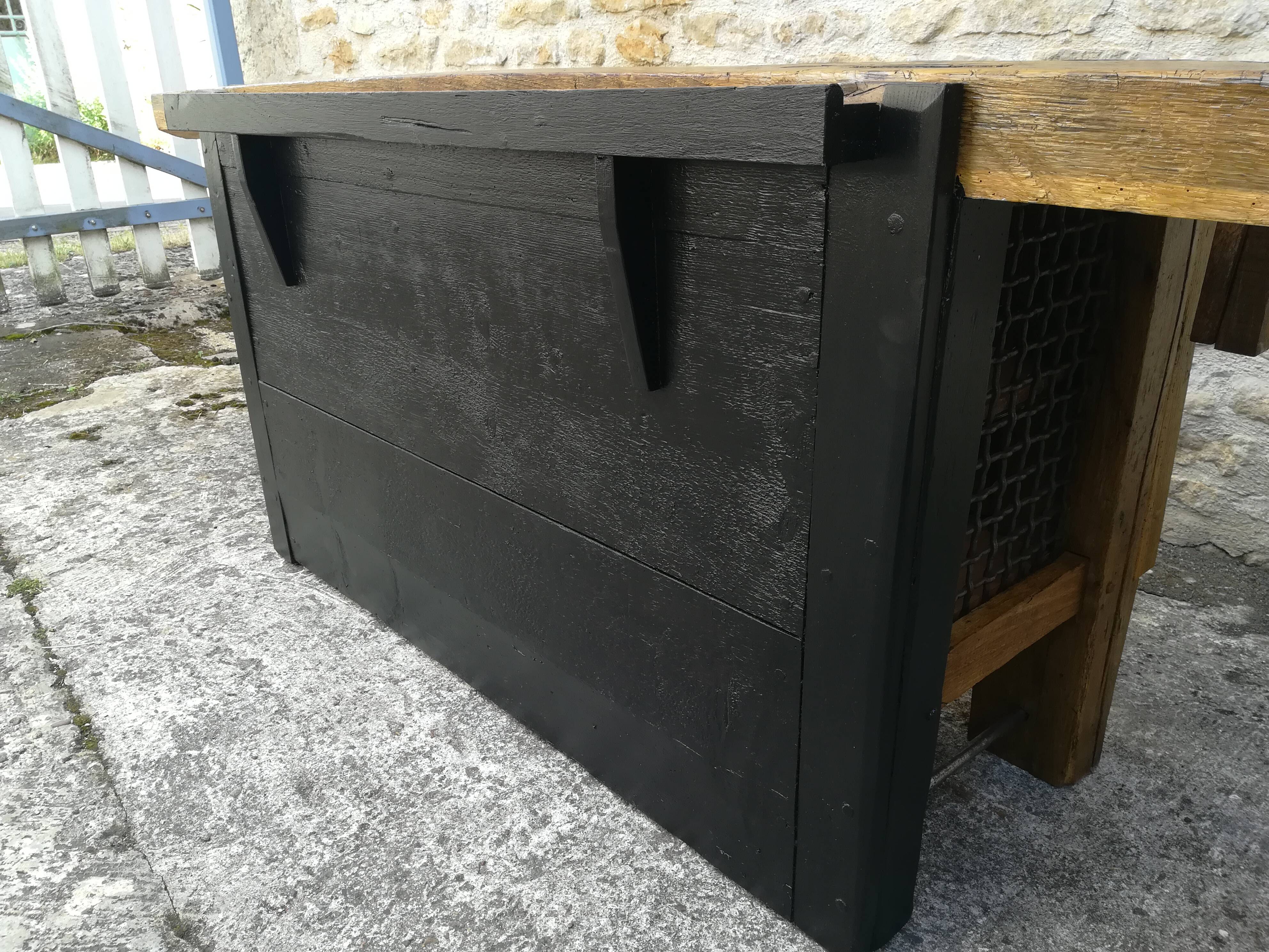 Oak and metal workbench