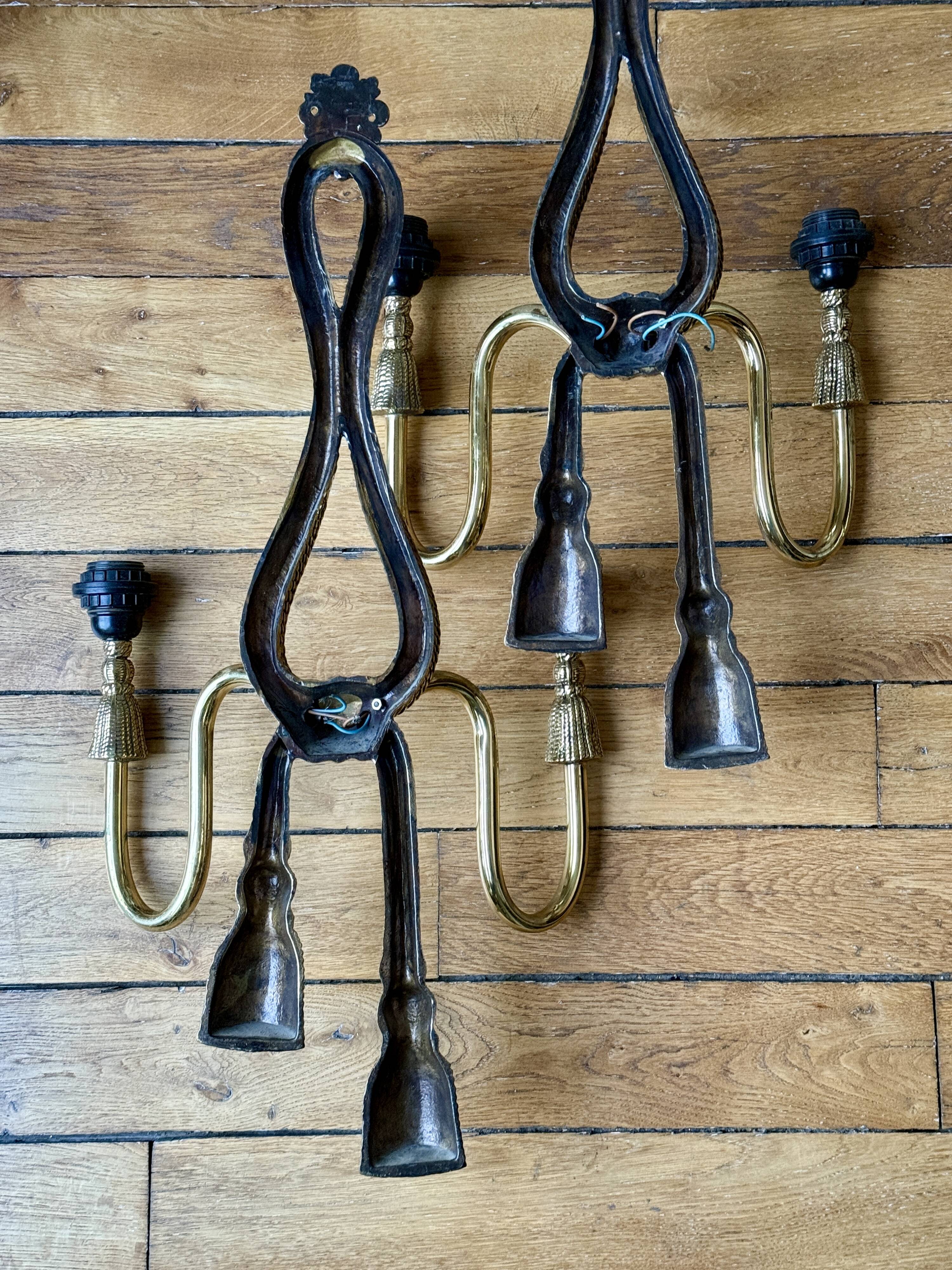 Pair of Valenti Rope and Knot brass wall lights