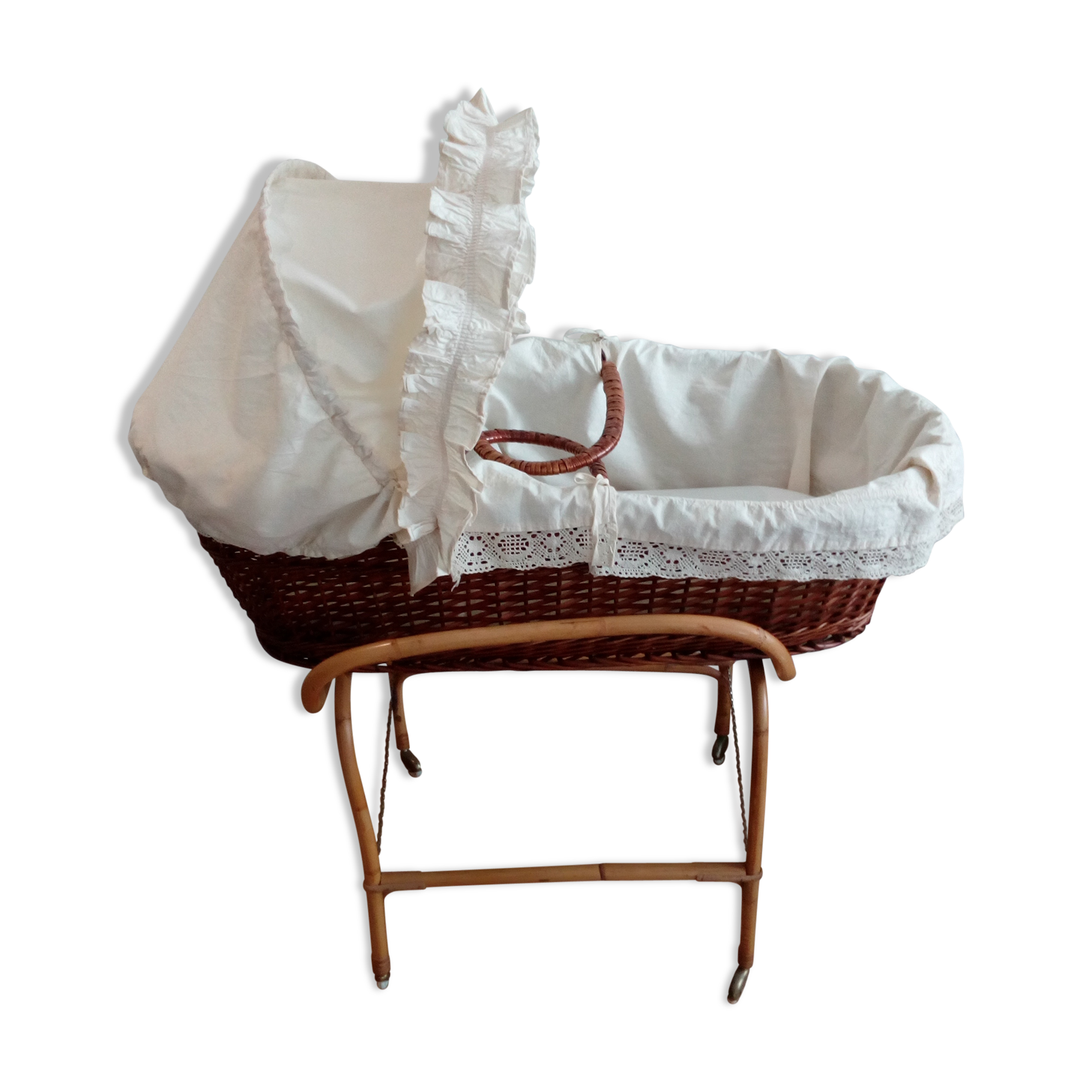 Wicker Couffin Cradle On Bamboo Support Selency