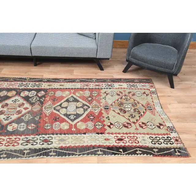 1970s Turkish Oushak Handmade Wool Cotton Red Runner Rug 131x354