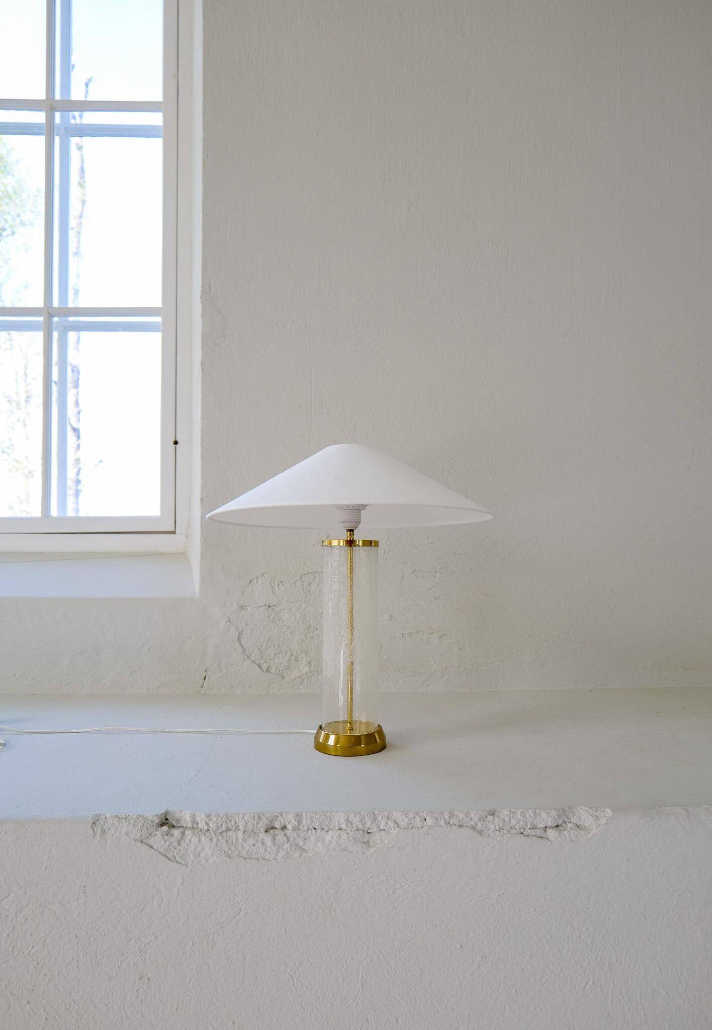 Mid-century glass and brass table lamp Bergbom B-019 Sweden 1960s