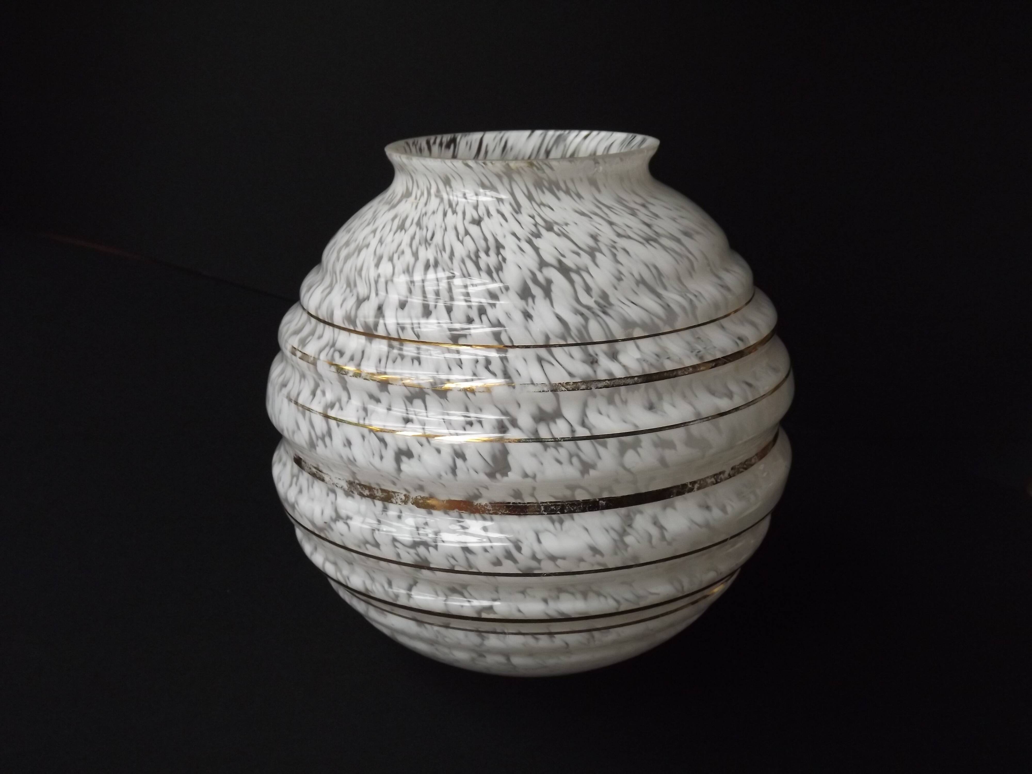 Large French Vintage White and Gold Clichy Glass Replacement Light Shade