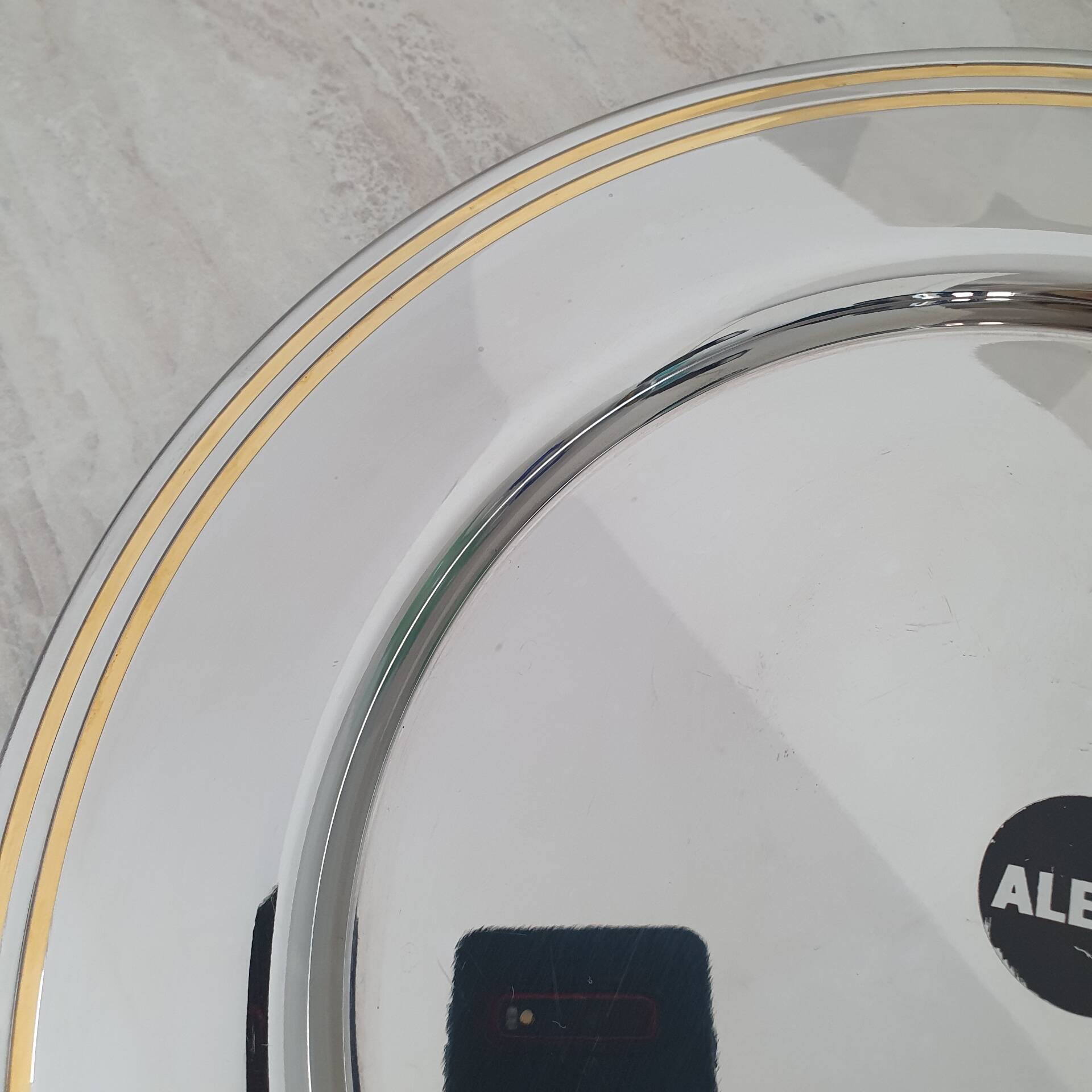 Alessi Ettore Sottsass / Serving plate in stainless steel 18/10 and gold NG5100