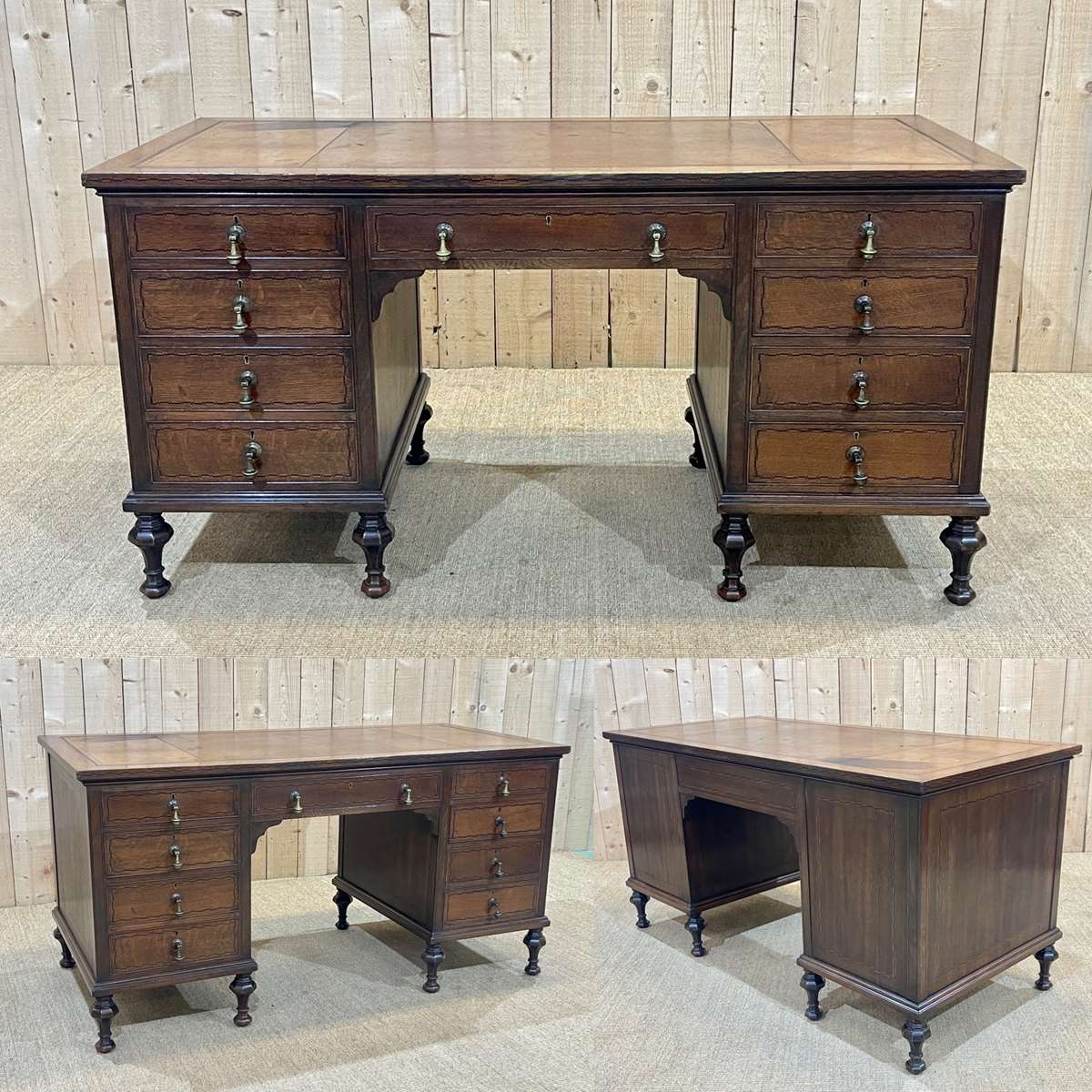 1930s English flat desk in oak