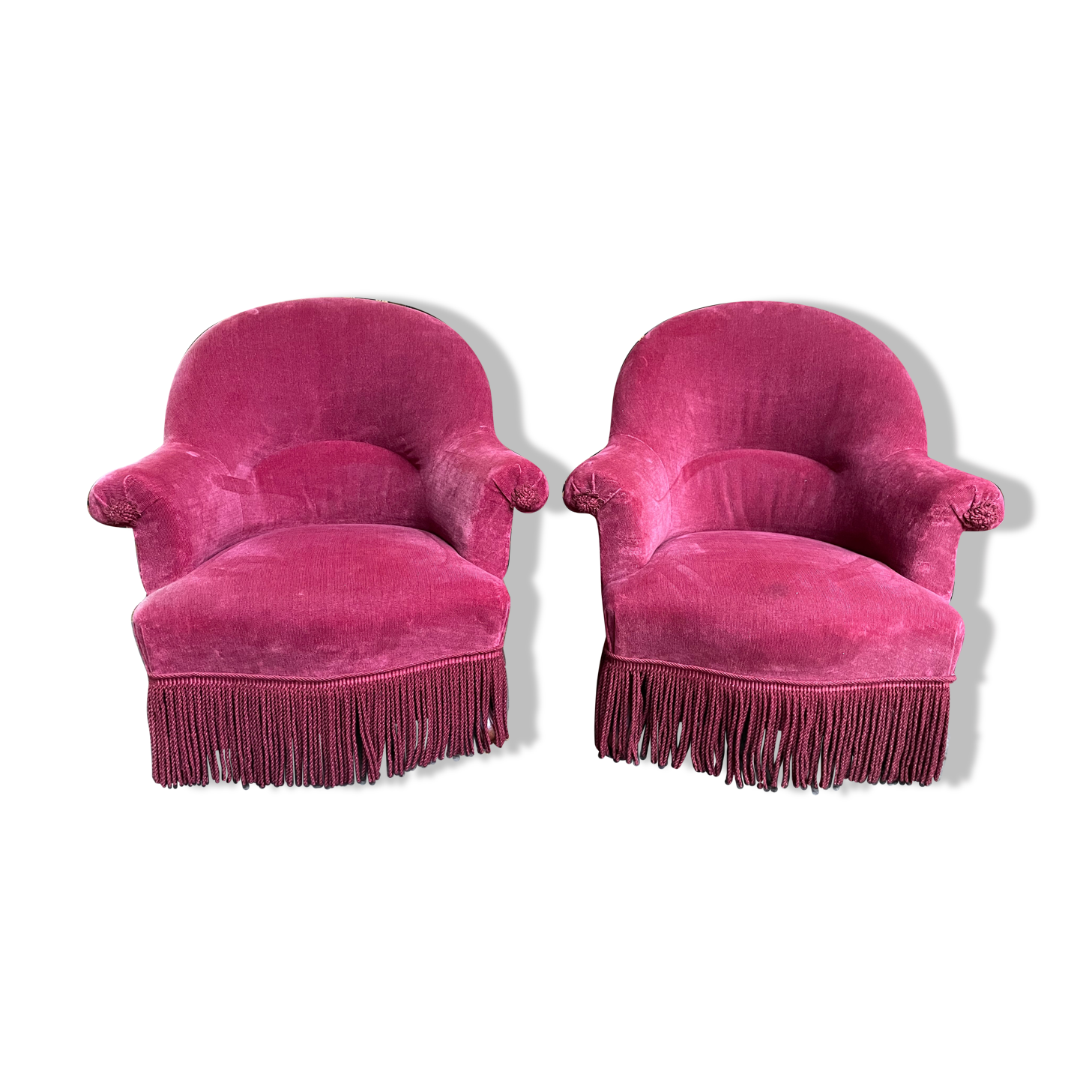 Pair of pink velvet toad armchairs
