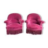 Pair of pink velvet toad armchairs